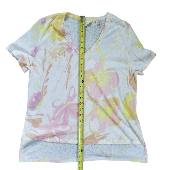 Ted Baker White/Yellow/Pink Watercolor Floral Ciana V-Neck Linen Top 2 - Picture 13 of 15